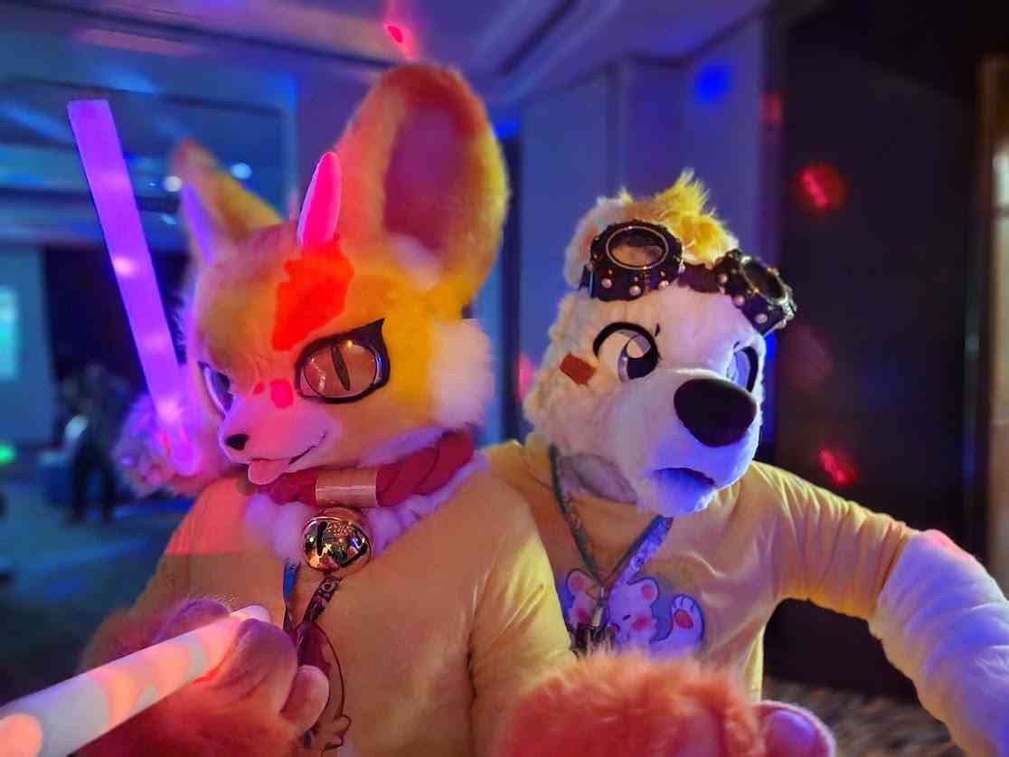 Fursuits rocking out and looking sweet at the dance party at Furum 2022